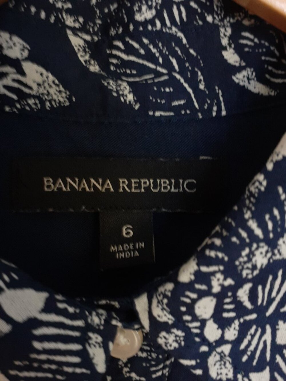 Banana Republic Sleeveless Button Up Cotton Shirt Dress Blue Floral Size 6 - Picture 3 of 12